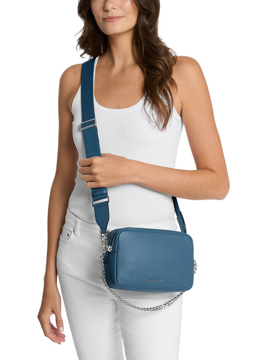 Michael Kors Women's Bryant Medium Pebbled Leather Camera Crossbody Bag Dk Chambray/Silver