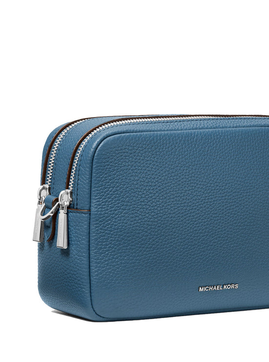 Michael Kors Women's Bryant Medium Pebbled Leather Camera Crossbody Bag Dk Chambray/Silver