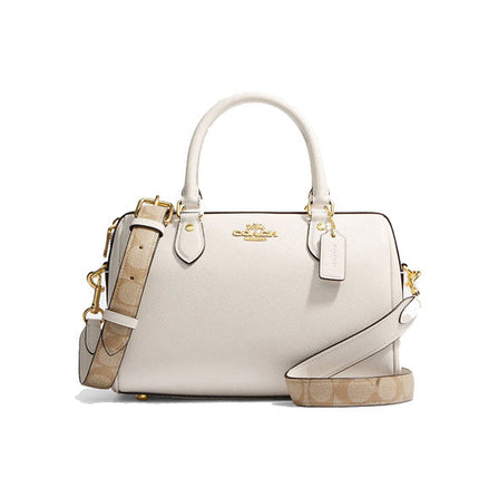 Coach Women's Rowan Satchel With Signature Canvas Strap Gold/Chalk