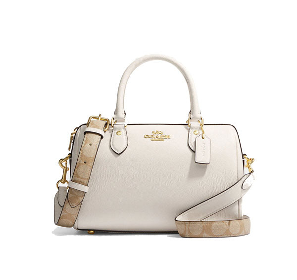 Coach Women's Rowan Satchel With Signature Canvas Strap Gold/Chalk