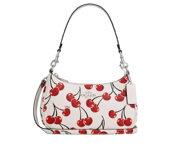 Coach Women's Teri Shoulder Bag With Cherry Print Silver/Chalk Multi