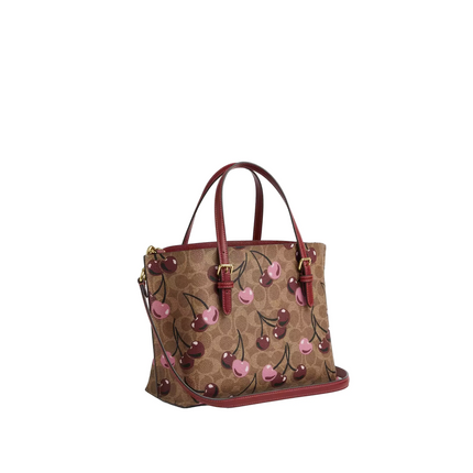 Coach Women's Mollie Tote Bag 25 In Signature Canvas With Cherry Print Gold/Tan Multi