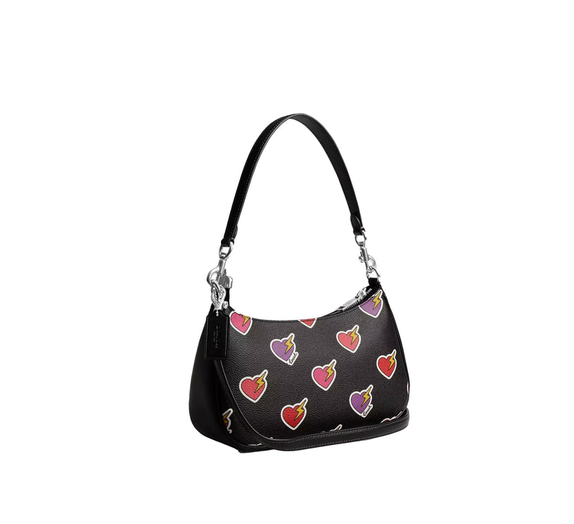 Coach Women's Teri Shoulder Bag With Heart Bolt Print Silver/Black Multi