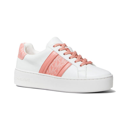 Michael Kors Women's Poppy Leather and Logo Stripe Sneaker Sherbert