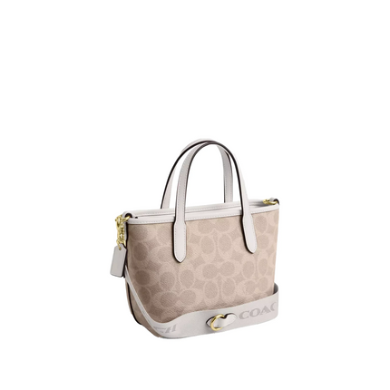 Coach Women's City Mini Tote Bag In Signature Canvas Gold/Sand/Chalk