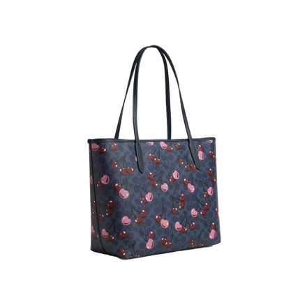 Coach Women's City Tote Bag In Signature Canvas With Cherry Print Gold/Denim Multi