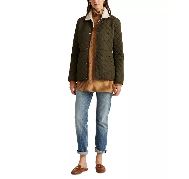 Ralph Lauren Women's Corduroy Trim Quilted Coat Litchfield - Ready to Ship