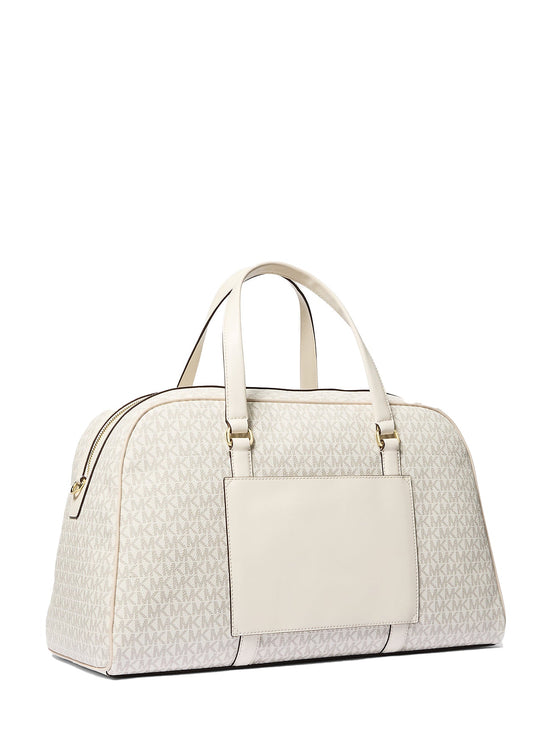 Michael Kors Women's Jet Set Travel Extra-Large Signature Logo Weekender Bag Light Cream Multi