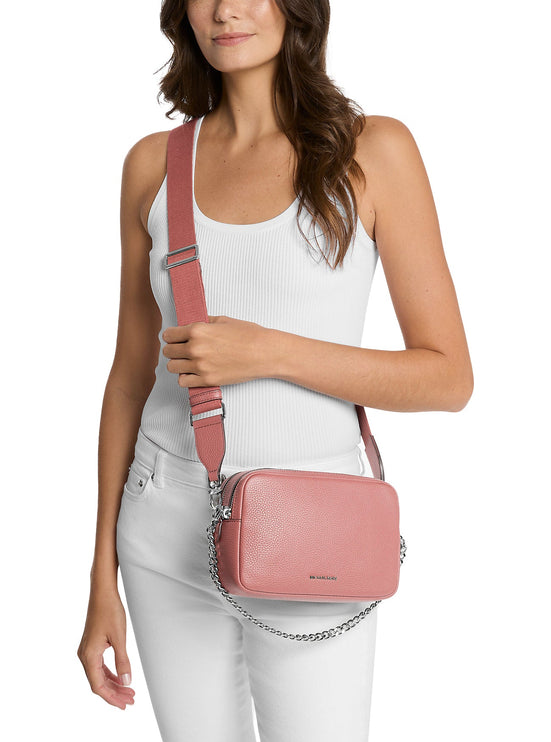 Michael Kors Women's Bryant Medium Pebbled Leather Camera Crossbody Bag Rose/Silver