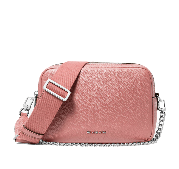 Michael Kors Women's Bryant Medium Pebbled Leather Camera Crossbody Bag Rose/Silver
