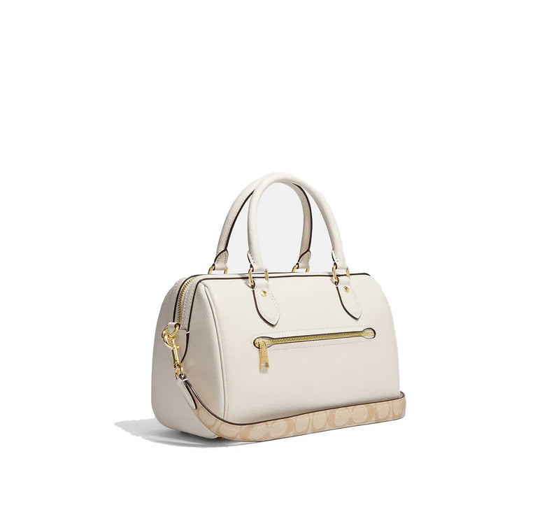 Coach Women's Rowan Satchel With Signature Canvas Strap Gold/Chalk