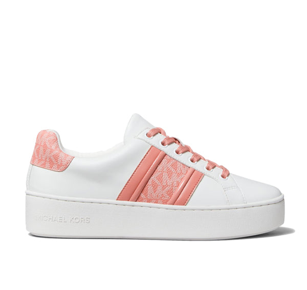 Michael Kors Women's Poppy Leather and Logo Stripe Sneaker Sherbert