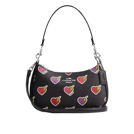 Coach Women's Teri Shoulder Bag With Heart Bolt Print Silver/Black Multi