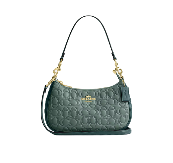 Coach Women's Teri Shoulder Bag In Blocked Signature Leather Gold/Sage/Dark Turquoise