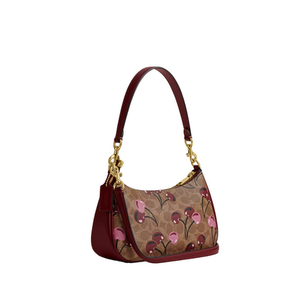 Coach Women's Teri Shoulder Bag In Signature Canvas With Cherry Print Gold/Tan Multi