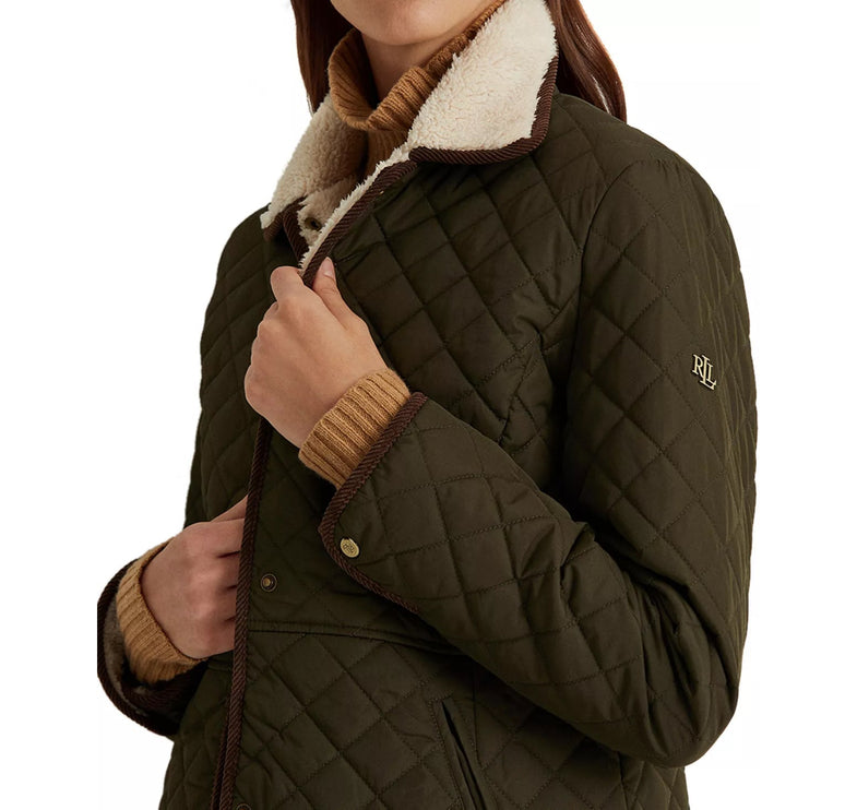 Ralph Lauren Women's Corduroy Trim Quilted Coat Litchfield - Ready to Ship