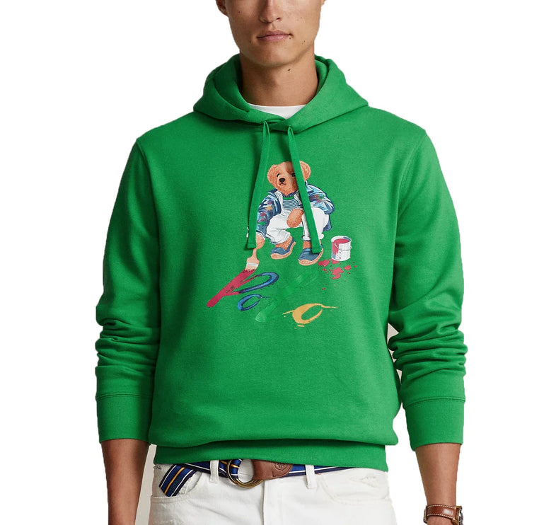 Polo Ralph Lauren Men's Print Polo Bear Fleece Hoodie Preppy Green