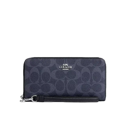 Coach Women's Long Zip Around Wallet In Signature Canvas Silver/Denim/Midnight Navy