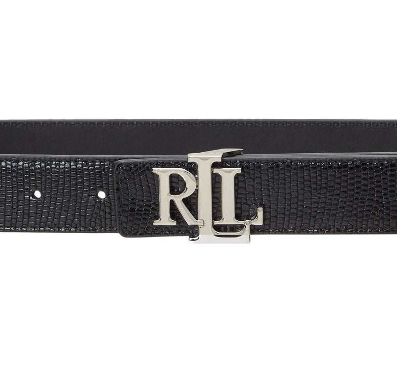 Polo Ralph Lauren Women's Logo Reversible Lizard Embossed Belt Black