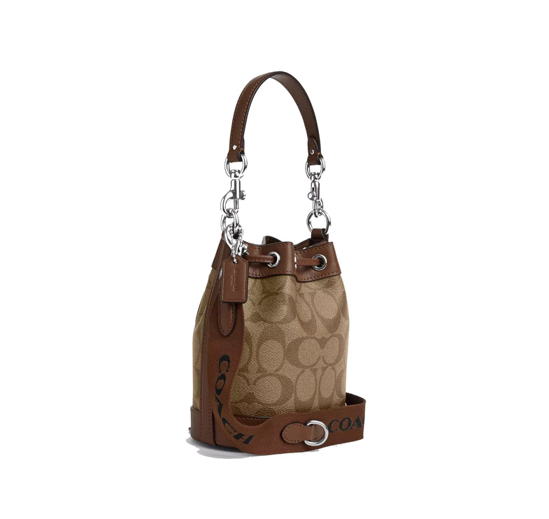 Coach Women's Mini Bucket Bag In Signature Canvas Silver/Khaki/Saddle