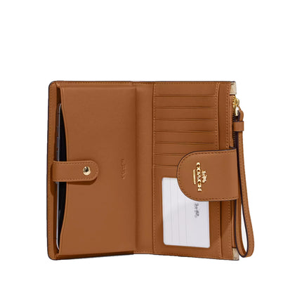 Coach Women's Phone Wallet In Colorblock Signature Canvas Gold/Light Khaki/Light Saddle