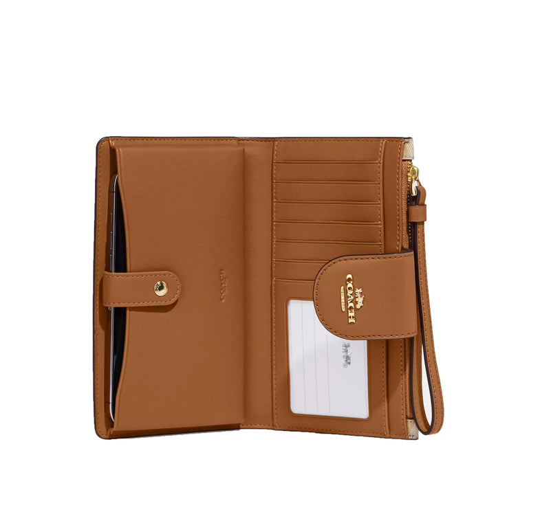 Coach Women's Phone Wallet In Colorblock Signature Canvas Gold/Light Khaki/Light Saddle