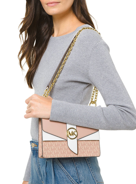 Michael Kors Women's Greenwich Small Color-Block Logo and Saffiano Leather Crossbody Bag Ballet Multi/Gold