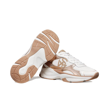 Stuart Weitzman Women's SW Trainer Calf Leather/Mesh/White/Tobacco