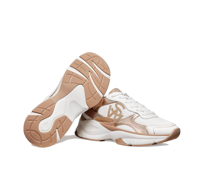 Stuart Weitzman Women's SW Trainer Calf Leather/Mesh/White/Tobacco