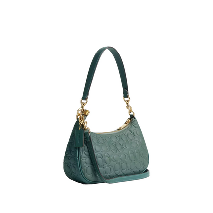 Coach Women's Teri Shoulder Bag In Blocked Signature Leather Gold/Sage/Dark Turquoise