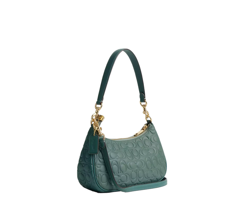 Coach Women's Teri Shoulder Bag In Blocked Signature Leather Gold/Sage/Dark Turquoise