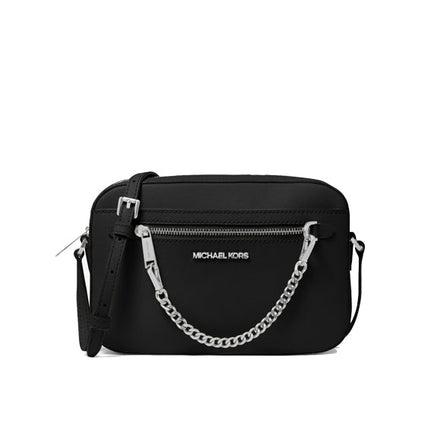 Michael Kors Women's Jet Set Large Saffiano Leather Crossbody Bag Silver/Black