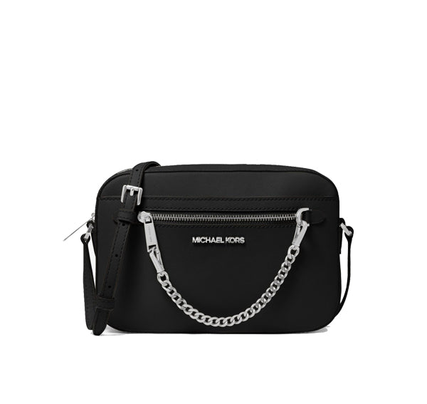 Michael Kors Women's Jet Set Large Saffiano Leather Crossbody Bag Silver/Black