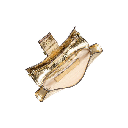 Michael Kors Women's Colby Small Crackled Metallic Leather Convertible Clutch Pale Gold