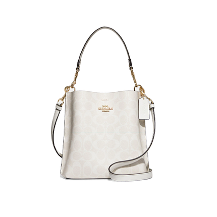 Coach Women's Mollie Bucket Bag 22 In Signature Canvas Gold/Chalk/Glacierwhite