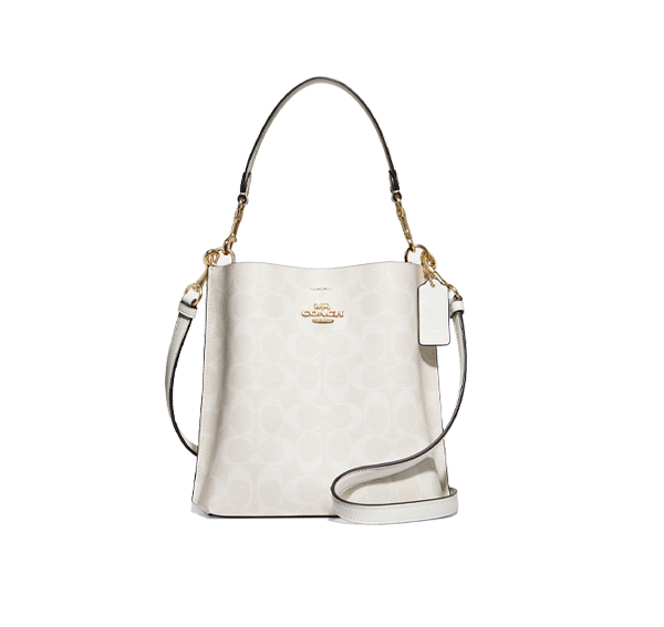 Coach Women's Mollie Bucket Bag 22 In Signature Canvas Gold/Chalk/Glacierwhite