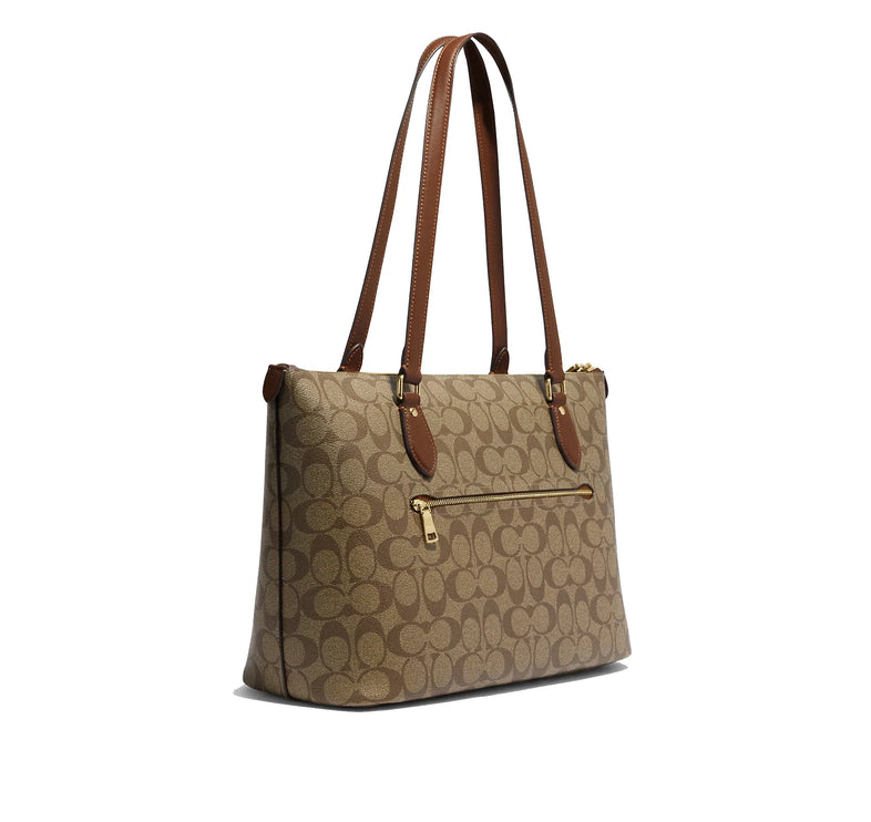 Coach Women's Gallery Tote In Signature Canvas Gold/Khaki Saddle 2