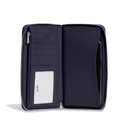 Coach Women's Dempsey Large Phone Wallet In Signature Jacquard With Stripe And Coach Patch Silver/Denim/Midnight Navy Multi