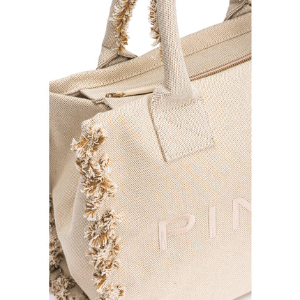 Pinko Women's Beach Shopper in Salt and Pepper Recycled Canvas Sand/Ecru