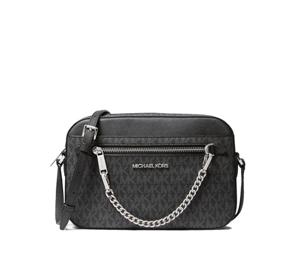 Michael Kors Women's Jet Set Large Logo Crossbody Bag Silver/ Black