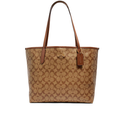 Coach Women's City Tote In Signature Canvas Gold/Khaki Saddle 2