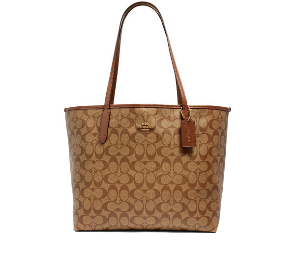 Coach Women's City Tote In Signature Canvas Gold/Khaki Saddle 2