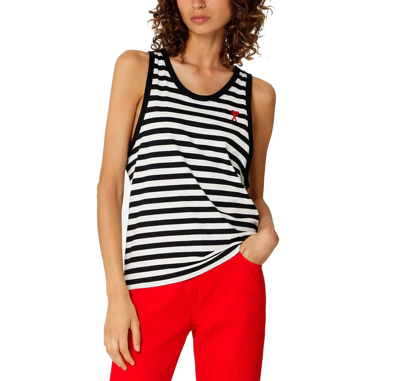 AMI Alexandre Mattiussi Unisex Striped Ami de Coeur Tanktop Black