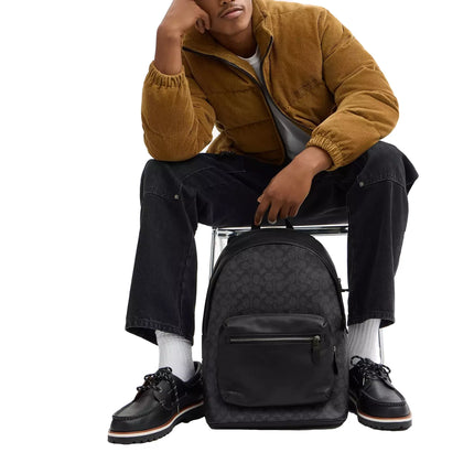 Coach Unisex West Backpack In Signature Canvas Gunmetal/Charcoal/Black