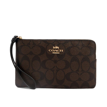 Coach Women's Large Corner Zip Wristlet In Signature Canvas Gold/Brown Black