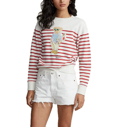 Polo Ralph Lauren Women's Striped Flight Suit Polo Bear Pullover Starboard Red/White