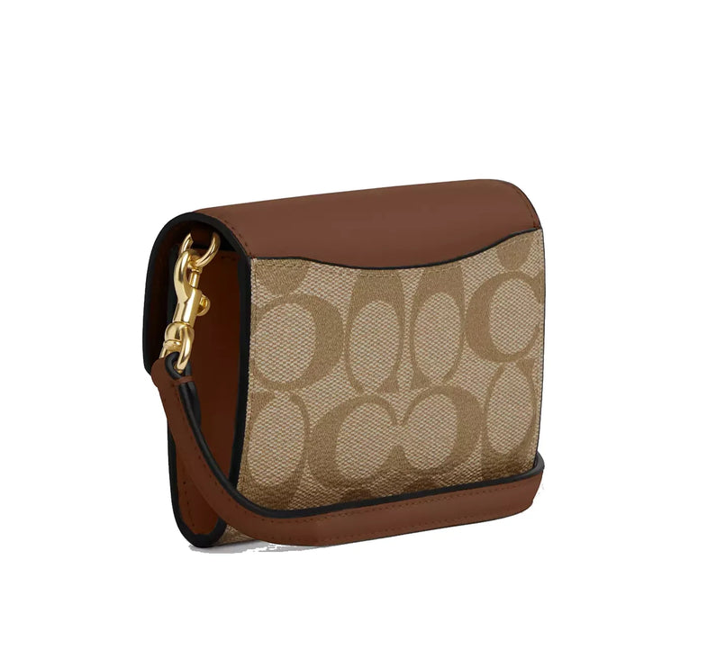 Coach Women's Mini Envelope Wallet With Strap In Signature Canvas Gold/Khaki Saddle 2