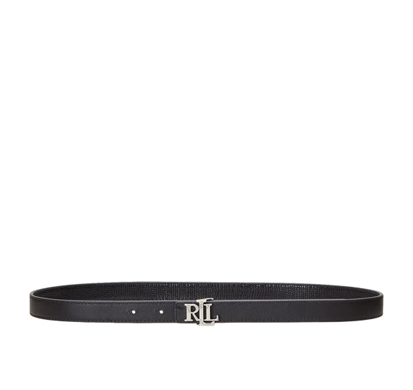 Polo Ralph Lauren Women's Logo Reversible Embossed Skinny Belt Black/Silver