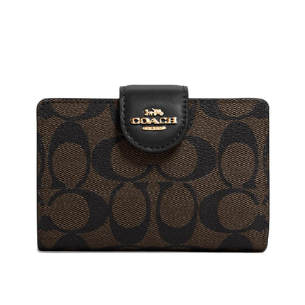 Coach Women's Medium Corner Zip Wallet In Signature Canvas Gold/Brown Black