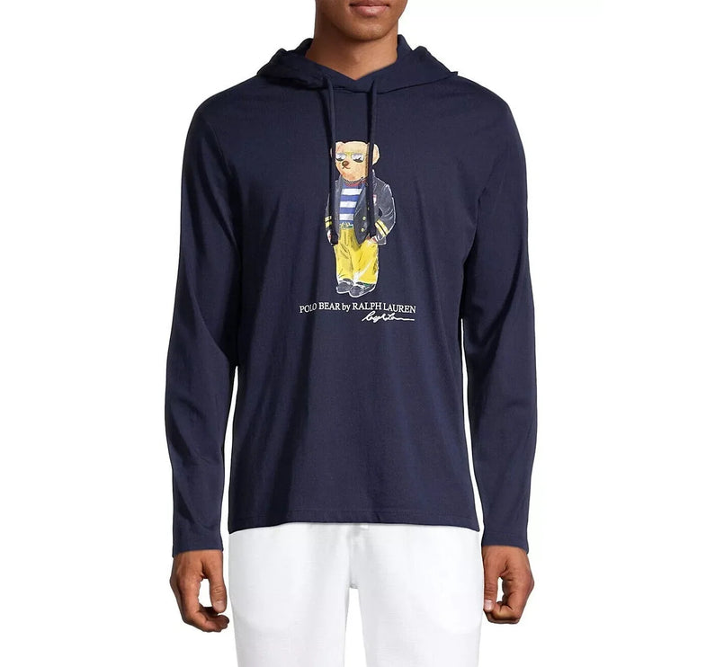 Polo Ralph Lauren Men's Polo Bear Jersey Hooded Long T-Shirt Navy